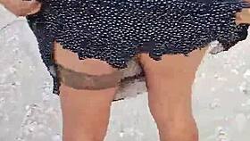 horny latina whore flashes big tits and ass on mexican beach in lingerie