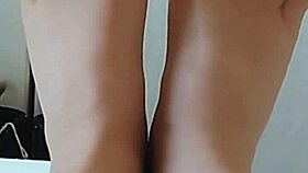 Chubby German's Pantyhose Feet Close-Up Fetish Tease