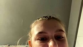 Crazy teen's fat pussy creampie explodes in public gym closeup
