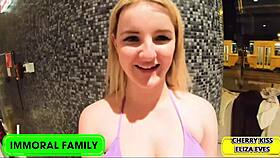 Cherry kiss drenches everything as she cums hard