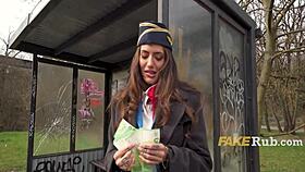 faithful flight attendant flashes and fucks for 1500 euros in public pickup 😏