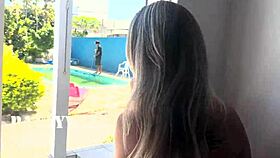 waited for hubby to leave then fucked the pool boy hard in my see-through outfit on cam 🔥🏊