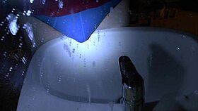 peeing those blue underpants right over the sink!