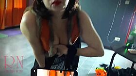 halloween witch regina noir teases pumpkins broom velma style 👻🍑