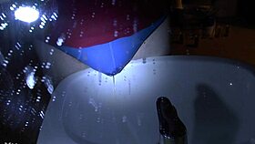 peeing those blue underpants right over the sink!