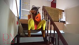 halloween witch regina noir teases pumpkins broom velma style 👻🍑