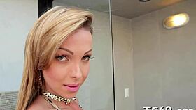 Frisky transsexual shows off her nice cock