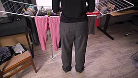 Her pants slip down in silly embarrassment fetish tease