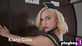 Check out petite stewardess Kiara Cole stripping uniform sexy