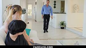 Nikole catches him jerking and offers a hardcore handjob plus more