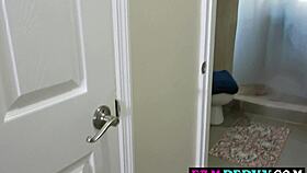Petite blonde teen invites guy in shower for hardcore fuck