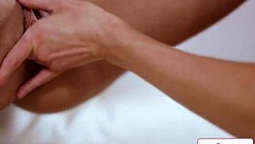 busty blonde fingers petite roommate's smooth shaved cunt in dorm