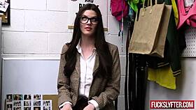 Petite shy blonde teen office burglar deepthroats boss cock hard