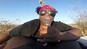 BbW ebony gives sloppy public deepthroat on monster bbc car blowjob