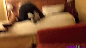 homemade video shows wife in heels enjoying first cuckold fuck with old stud at hotel 😈