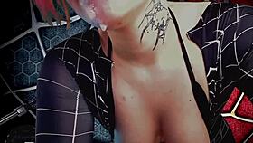 Meridjane becomes spider girl for passionate blowjob