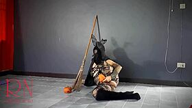 halloween witch regina noir teases pumpkins broom velma style 👻🍑