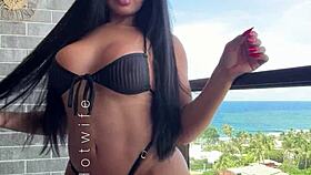 Brazilian Wife Prostitute Flashes Big Pussy Tits in See-Through Bikini Outdoor Public Tease Fuck