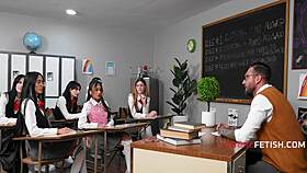 Teachers breeding petite students bent over desks cowgirl riding 😈🍆