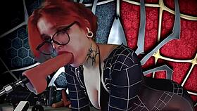 Meridjane becomes spider girl for passionate blowjob