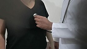 Doctor examines the housewife patient thoroughly in hospital