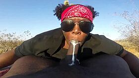 BbW ebony gives sloppy public deepthroat on monster bbc car blowjob