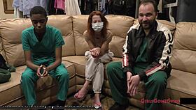 nurse stacy shepard tries on latex gloves