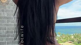 Brazilian Wife Prostitute Flashes Big Pussy Tits in See-Through Bikini Outdoor Public Tease Fuck