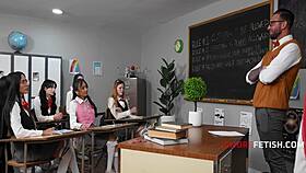 Teachers breeding petite students bent over desks cowgirl riding 😈🍆