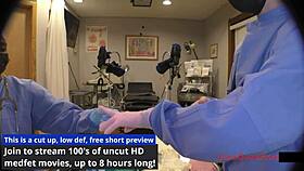 nurse stacy shepard tries on latex gloves
