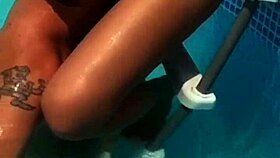 pool sex turns risky as neighbors almost catch the big cock blonde milf