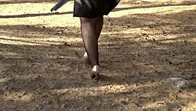 she walks confidently in fishnets