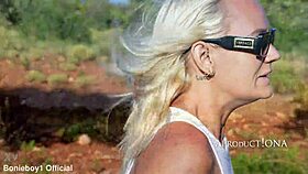 wetting her jeans on a bare foot hike