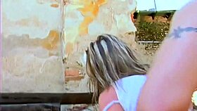 blonde babe with perfect tits moans loud outdoors during wet pussy pounding