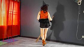halloween witch regina noir teases pumpkins broom velma style 👻🍑