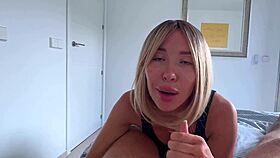 blonde amateur gets fucked in tight leather leggings