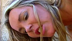 blonde babe with perfect tits moans loud outdoors during wet pussy pounding