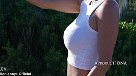 wetting her jeans on a bare foot hike