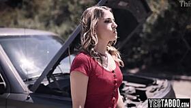 stranded blonde milf fucks outdoors with stud