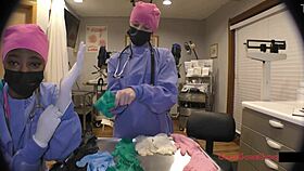 nurse stacy shepard tries on latex gloves