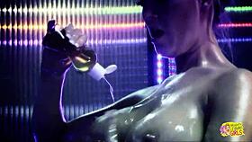 A Blonde Stripper Craves Her Girl Licking Dildo Clean