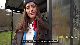 faithful flight attendant flashes and fucks for 1500 euros in public pickup 😏