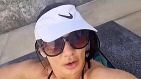 latina milf shows off by the pool