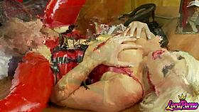 titney spheres' huge tits bounce in latex as she rides big cock for wild pop star fuck