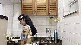 a maid cleans thoroughly but ends up riding big black cock bareback part 1
