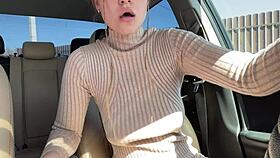 busty mom brought herself to a public orgasm in the car