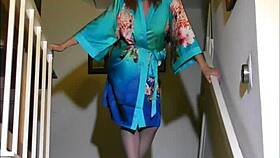 luna lain does an exotic stair strip and play