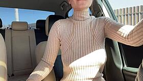 busty mom brought herself to a public orgasm in the car