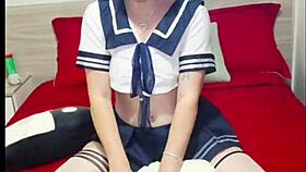innocent girl dances in cute costume panties