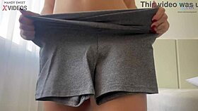 brunette in tight shorts teases and gets very wet
